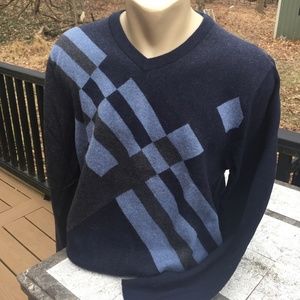Perry Ellis Wool Blend Blue Color Block Sweater Men’s Large